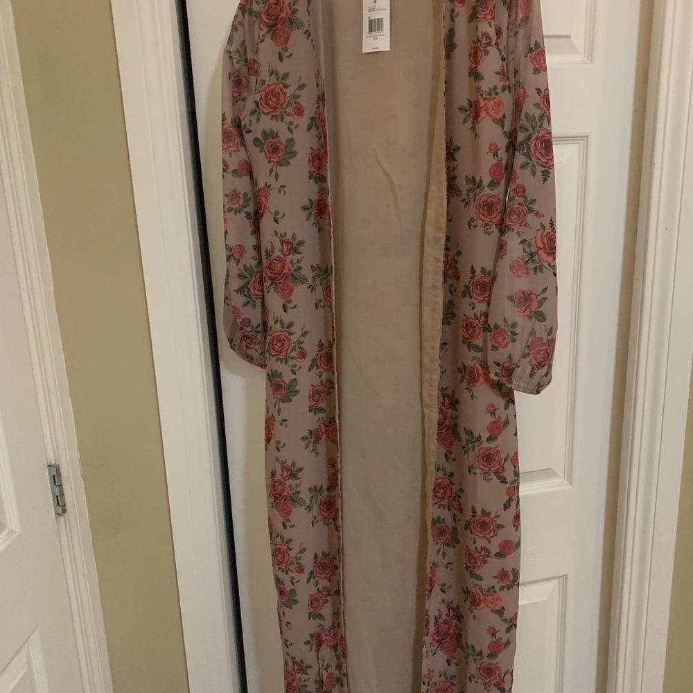 Guess Floral Sheer Long Cardigan - Pink and Cream